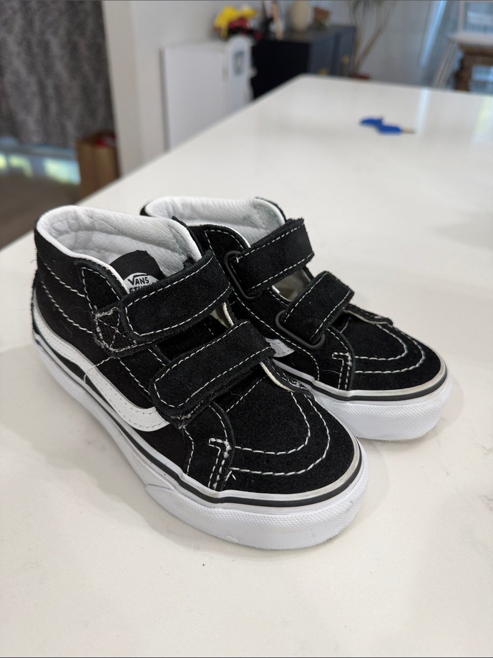 Vans Kids Black and White Velcro High-Top Sneakers